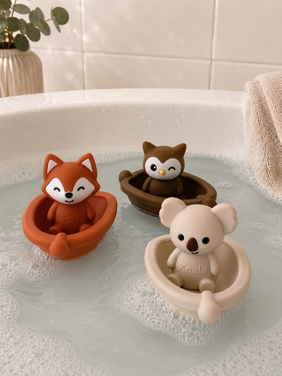 Jouets de bain bébé silicone – 3 bateaux et animaux à assembler GMLB