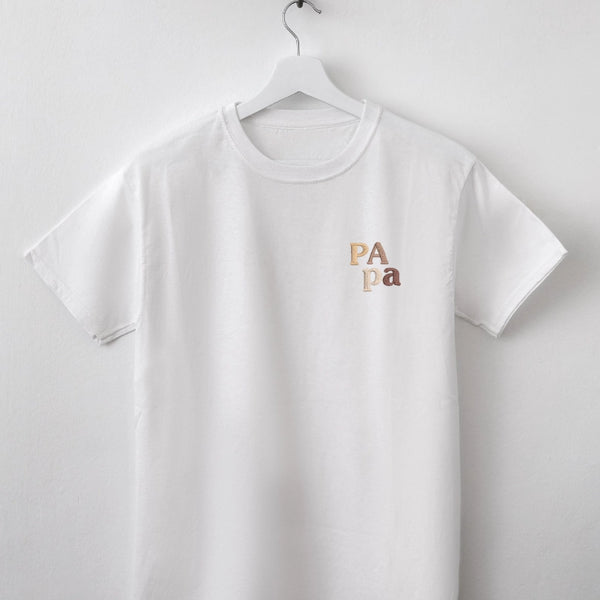 Tee-shirt Papa brodé or café nougat chocolat