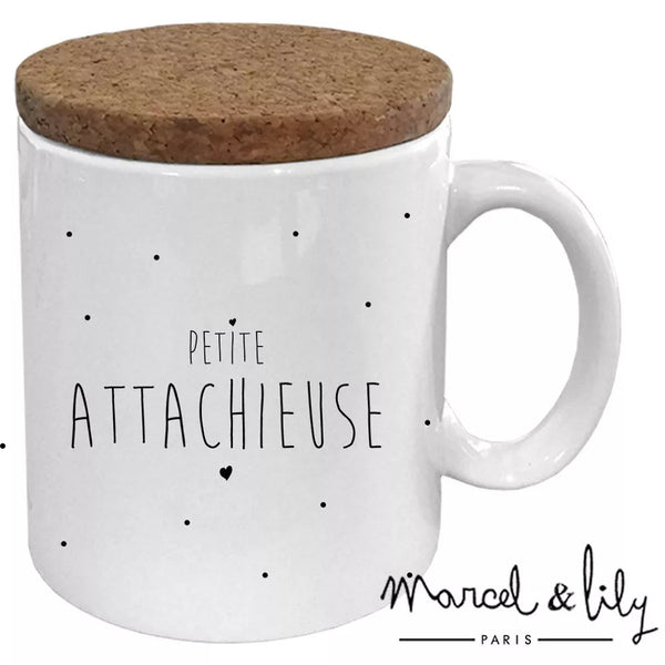 Mug "Petite attachieuse" avec couvercle en liège 💕 Marcel & Lily