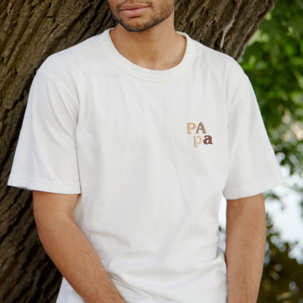 Tee-shirt Papa brodé or café nougat chocolat