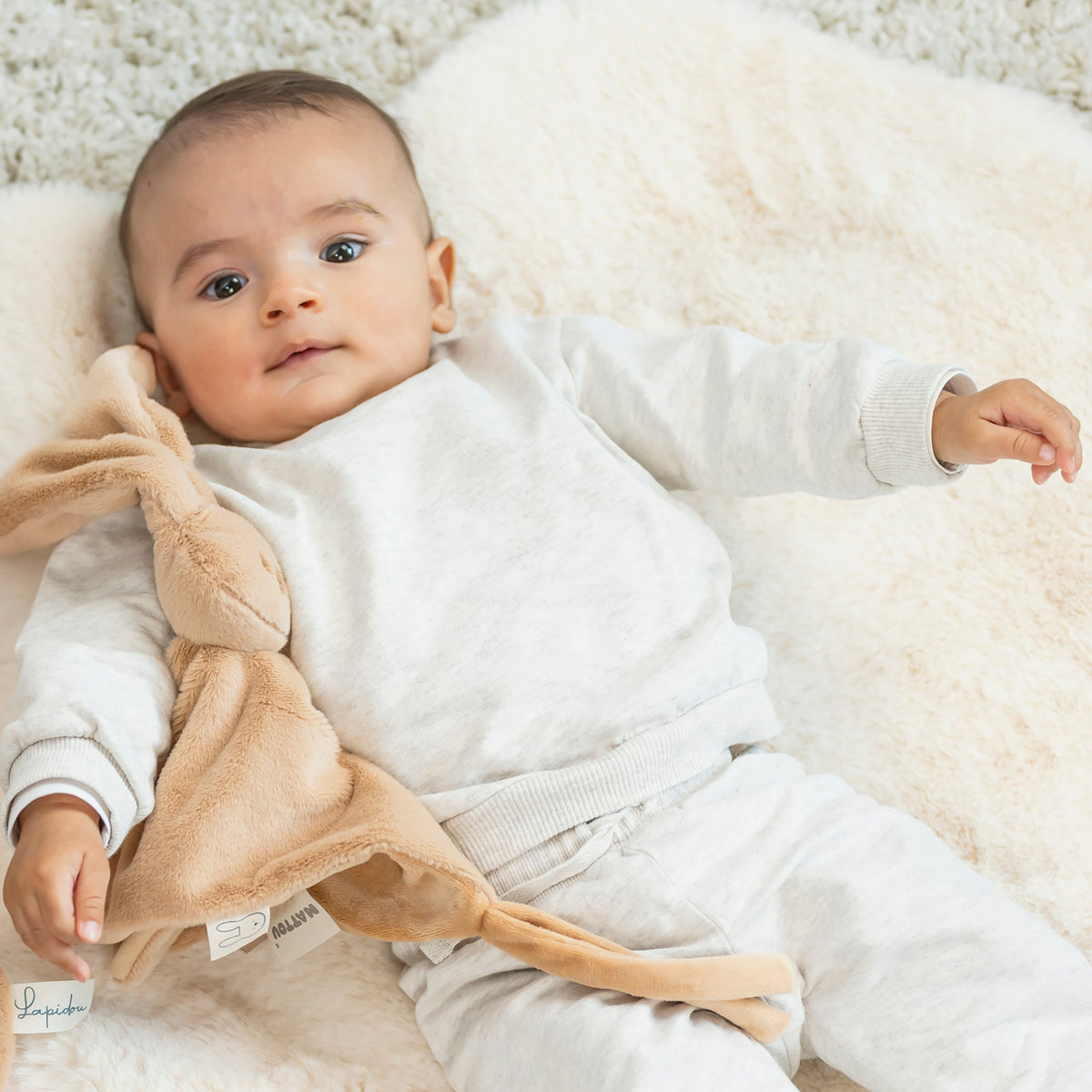 Doudou lapin bébé 27x27 cm – Doudou beige chaud dès la naissance NATTOU