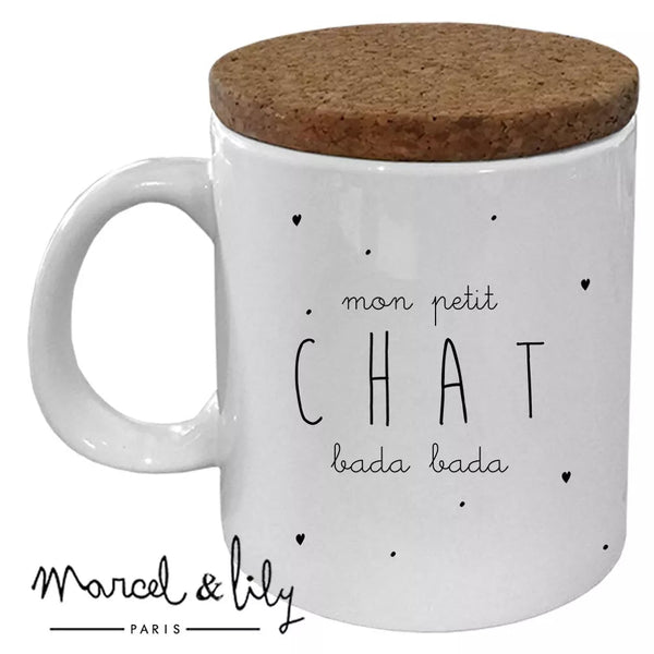 Mug "Petit chat bada bada" avec couvercle en liège 🐱 Marcel & Lily