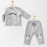 Ensemble bébé confortable et adorable, sweat et pantalon gris avec motif panda. 100% coton, idéal pour offrir ou pour le quotidien.