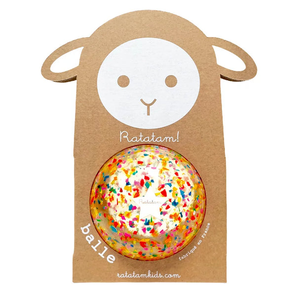 Ballon bébé confetti recyclé 10 cm – balle enfant multicolore