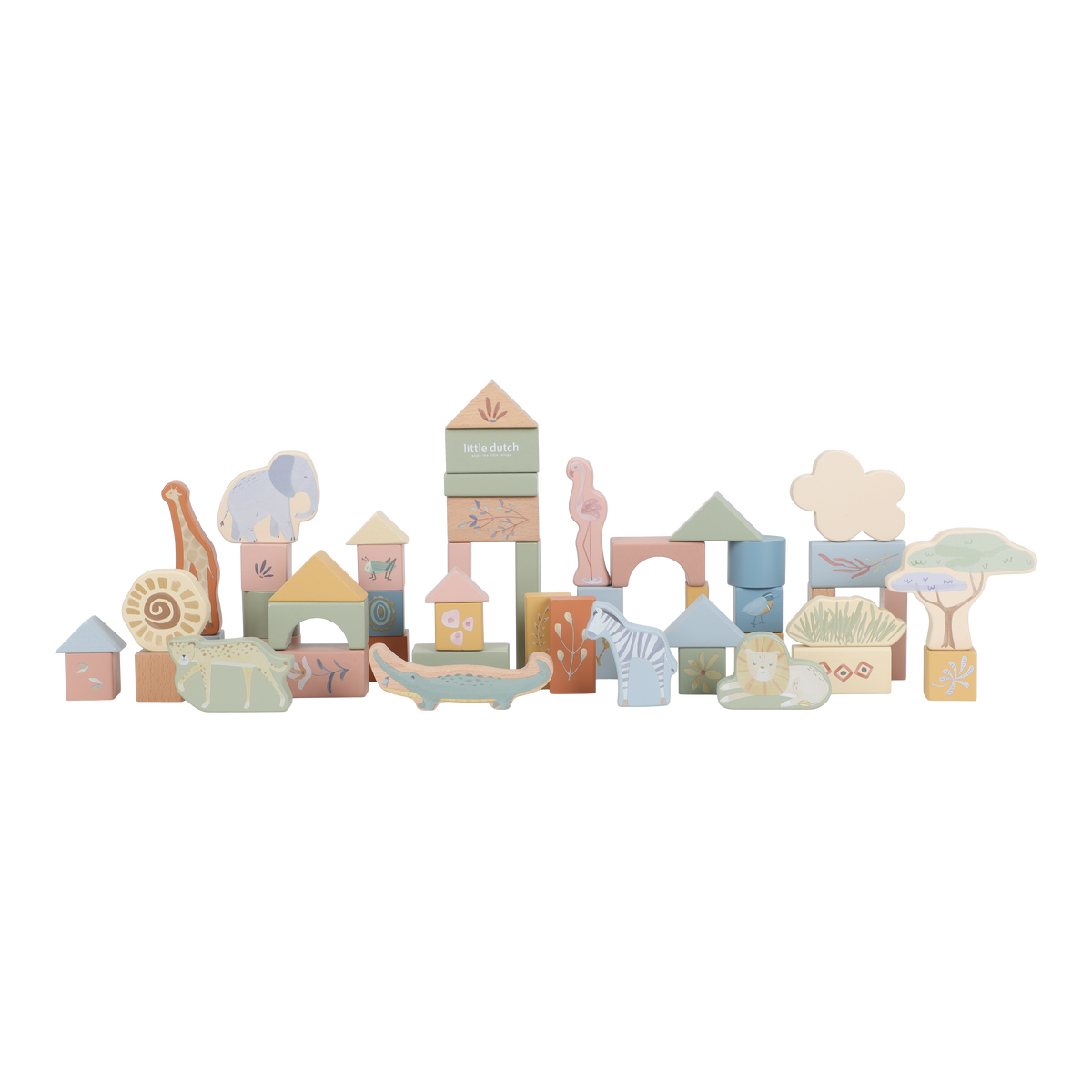 Blocs de construction en bois Safari Friends – 50 cubes en bois enfant