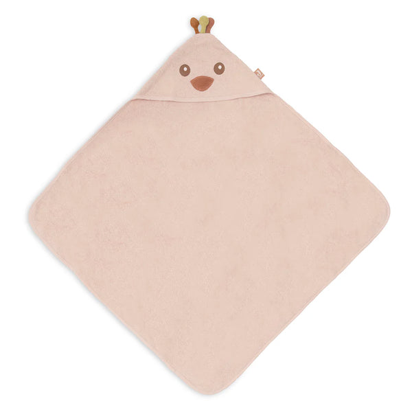 La cape de bain Jollein avec capuche et petites plumes en tissus enveloppe bébé de douceur et de chaleur après chaque bain. Fabriquée en 100 % coton éponge, elle est douce, absorbante et confortable. Son format 75 × 75 cm et son design attendrissant en font un indispensable du linge de bain de bébé.

Cape de bain bébé Jollein avec capuche et petites oreilles en éponge 100 % coton, douce et absorbante, idéale dès la naissance.