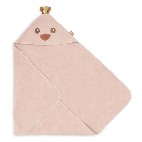 La cape de bain Jollein avec capuche et petites plumes en tissus enveloppe bébé de douceur et de chaleur après chaque bain. Fabriquée en 100 % coton éponge, elle est douce, absorbante et confortable. Son format 75 × 75 cm et son design attendrissant en font un indispensable du linge de bain de bébé.

Cape de bain bébé Jollein avec capuche et petites oreilles en éponge 100 % coton, douce et absorbante, idéale dès la naissance.
