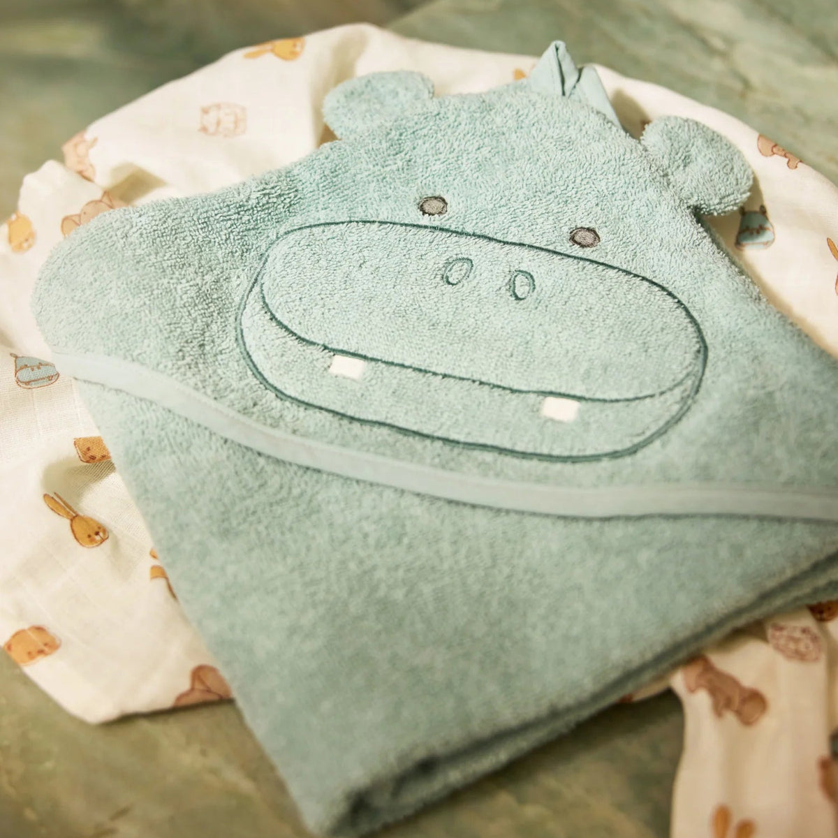 Cape de bain bébé avec capuche et oreilles 75 x 75 cm - Jollein hippopotame JOLLEIN