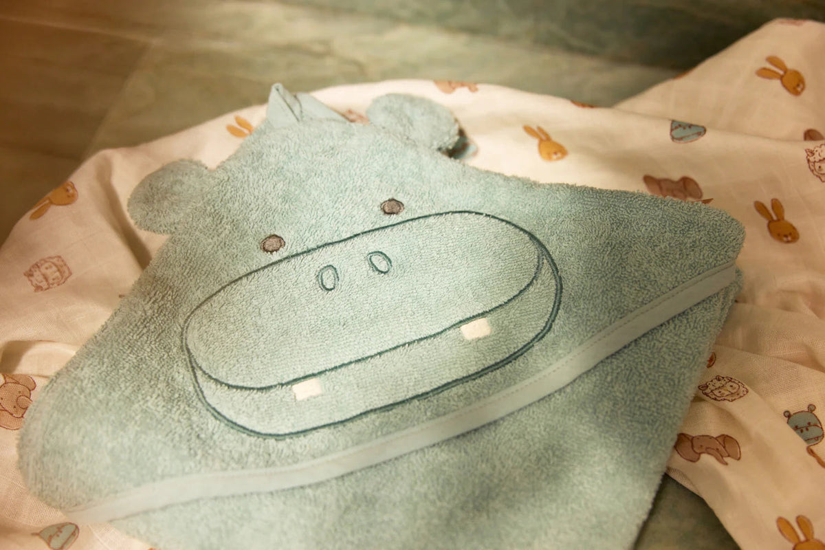 Cape de bain bébé avec capuche et oreilles 75 x 75 cm - Jollein hippopotame JOLLEIN