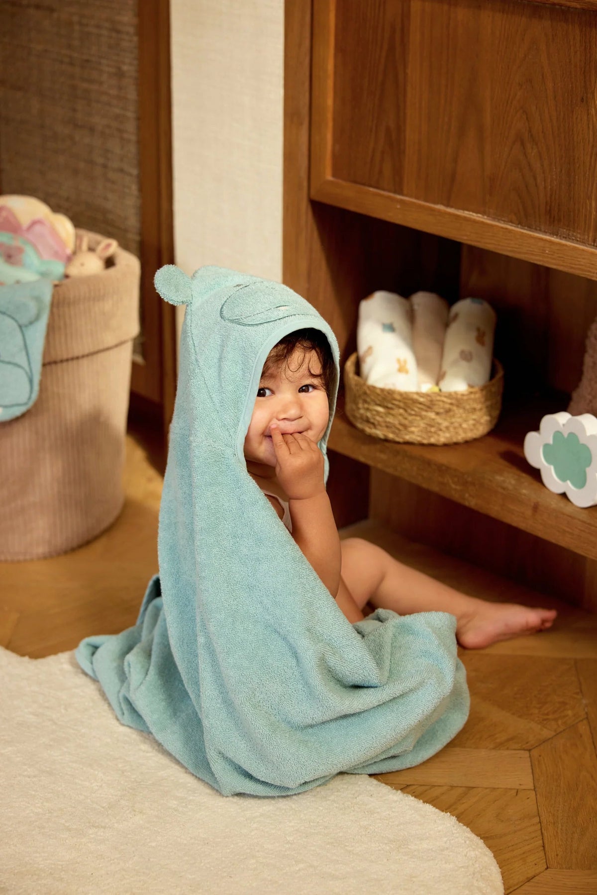Cape de bain bébé avec capuche et oreilles 75 x 75 cm - Jollein hippopotame JOLLEIN
