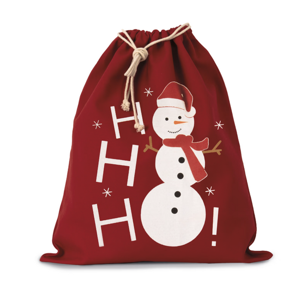 Sac coton à cordon motif bonhomme de neige rouge Petit coeur salé