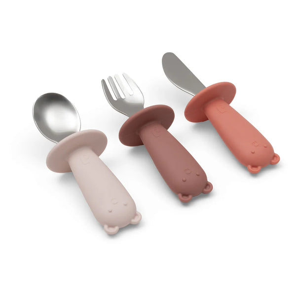 Couverts d'apprentissage en silicone et acier inoxydable - Jollein Blush