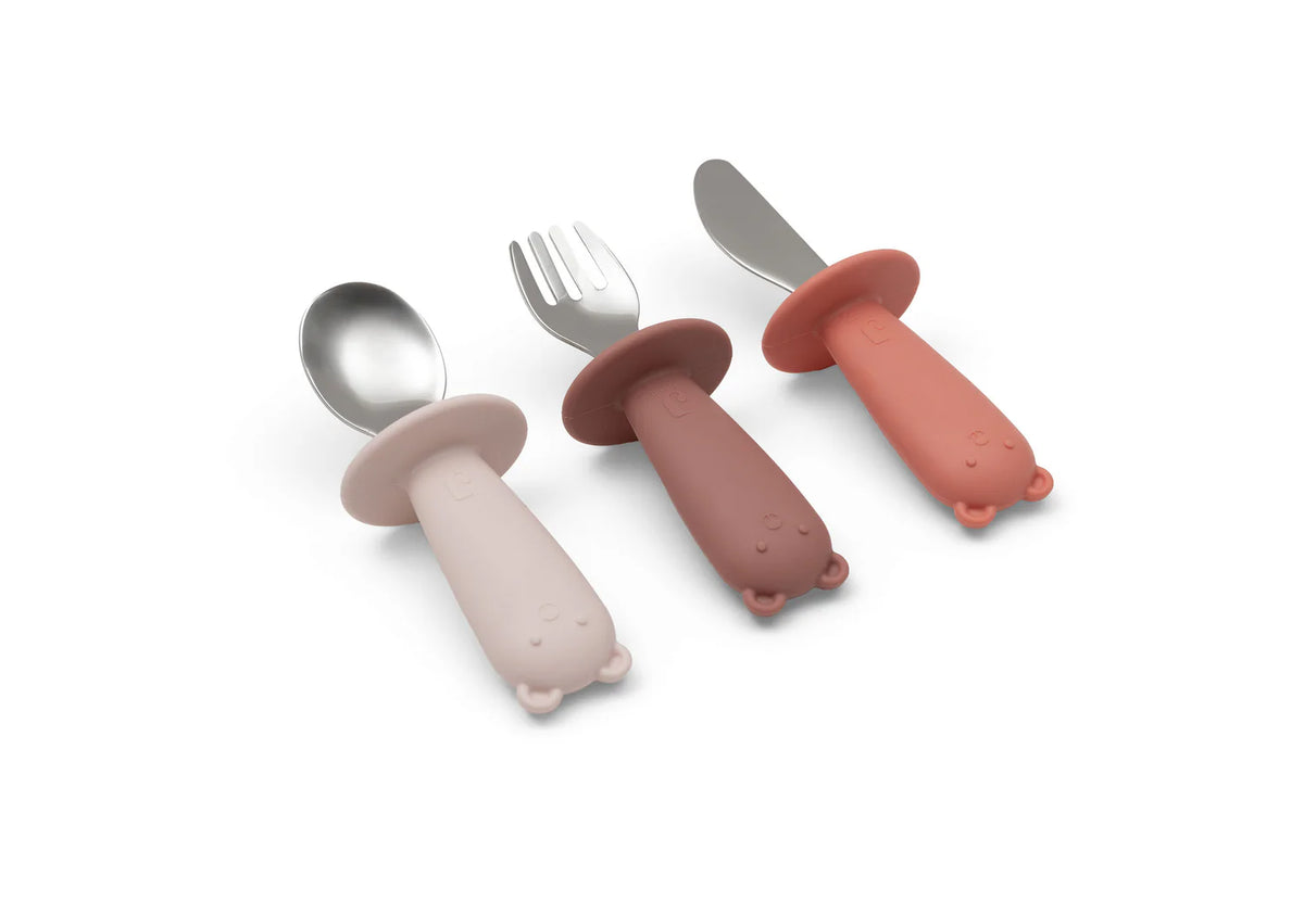 Couverts d'apprentissage en silicone et acier inoxydable - Jollein Blush
