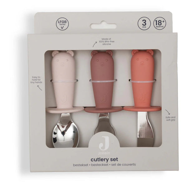 Couverts d'apprentissage en silicone et acier inoxydable - Jollein Blush