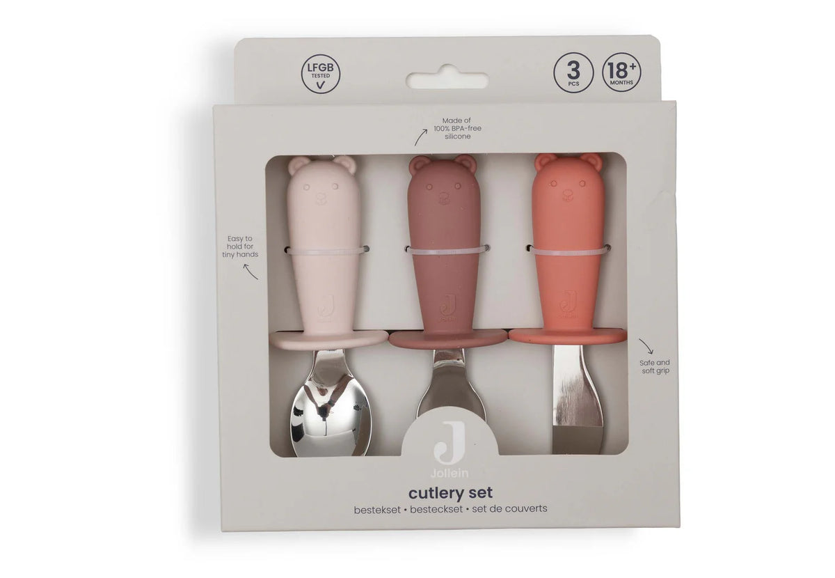 Couverts d'apprentissage en silicone et acier inoxydable - Jollein Blush