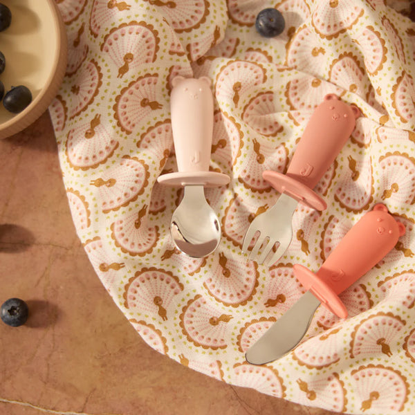 Couverts d'apprentissage en silicone et acier inoxydable - Jollein Blush