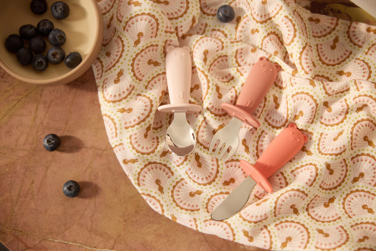 Couverts d'apprentissage en silicone et acier inoxydable - Jollein Blush