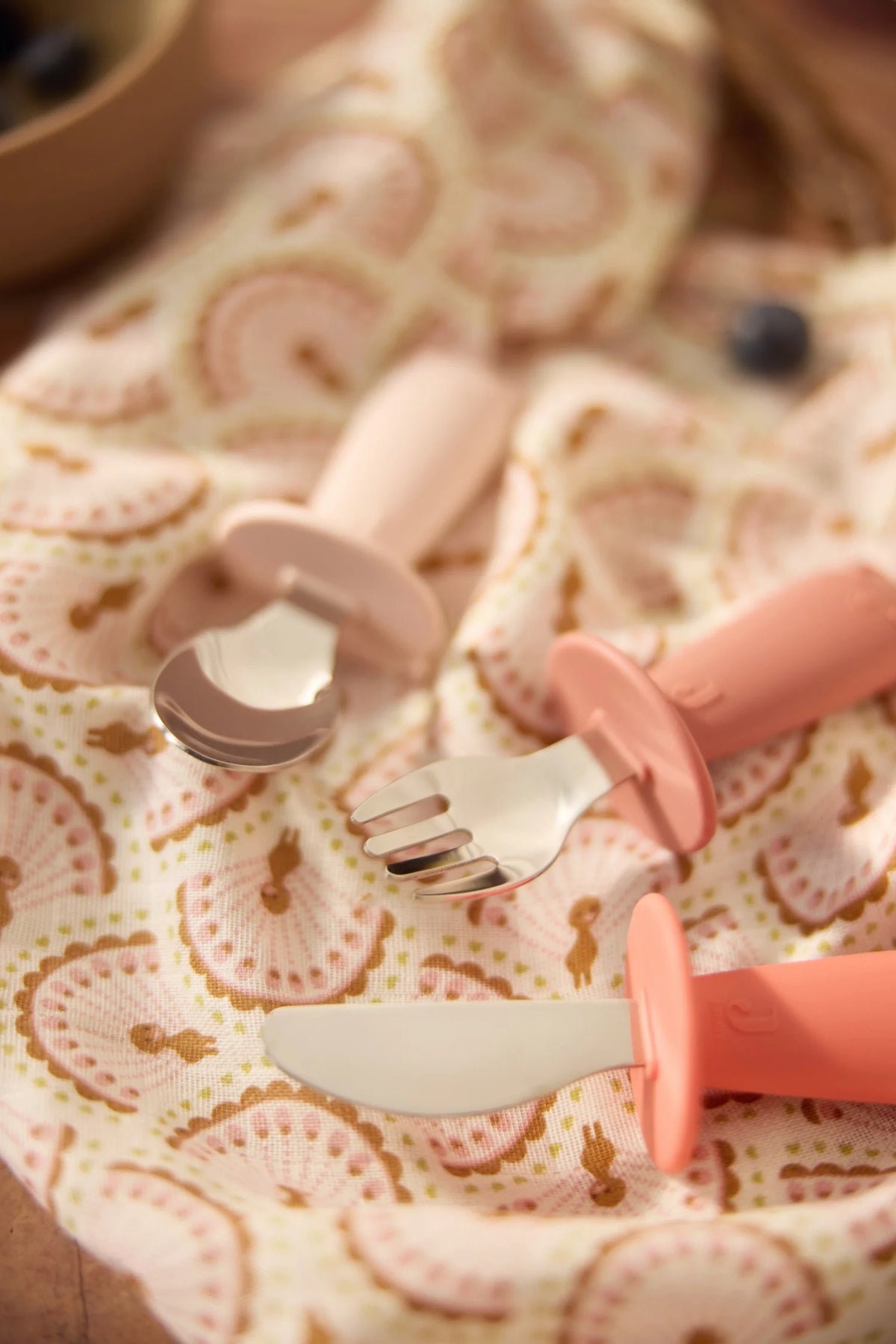 Couverts d'apprentissage en silicone et acier inoxydable - Jollein Blush