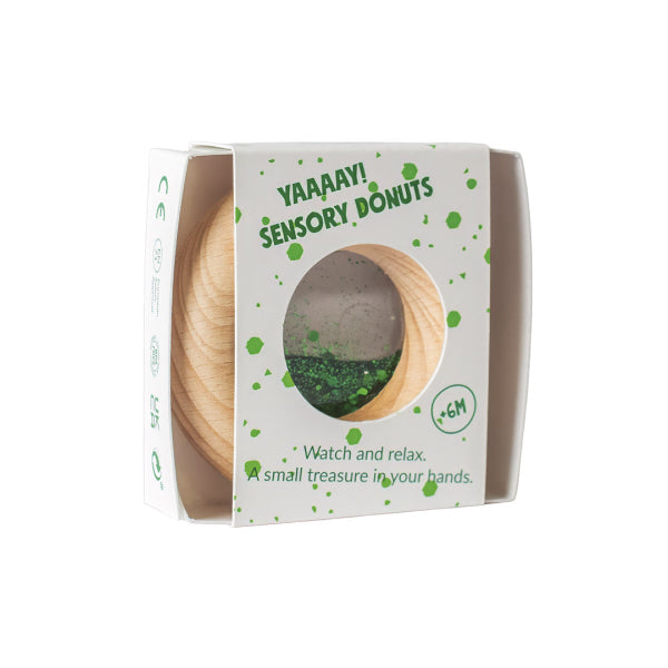 Donut jouet d’éveil sensoriel vert – jouet en bois bébé PETIT BOOM