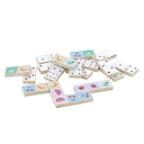 Dominos en bois 2 ans réversibles : fruits et chiffres. Jeu éducatif pour stimuler mémoire et apprentissage.