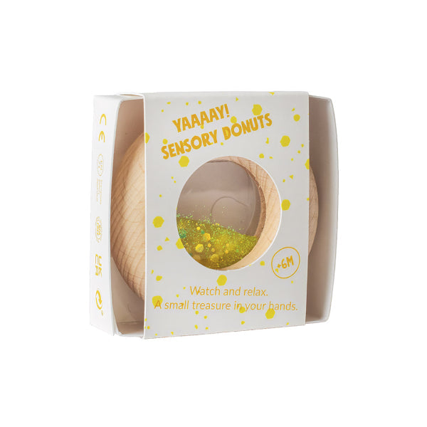 Donut jouet d’éveil sensoriel jaune – jouet en bois bébé PETIT BOOM