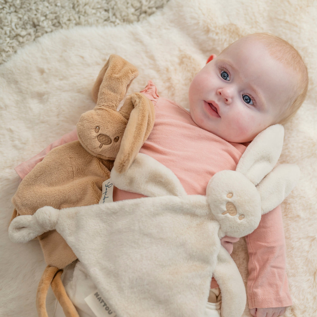 Doudou lapin bébé 27x27 cm – Doudou beige chaud dès la naissance NATTOU