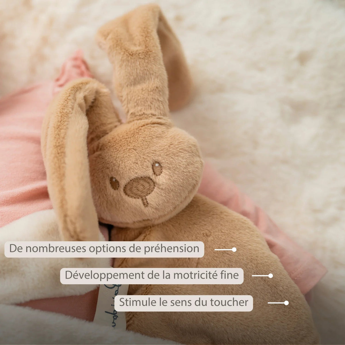 Doudou lapin bébé 27x27 cm – Doudou beige chaud dès la naissance NATTOU