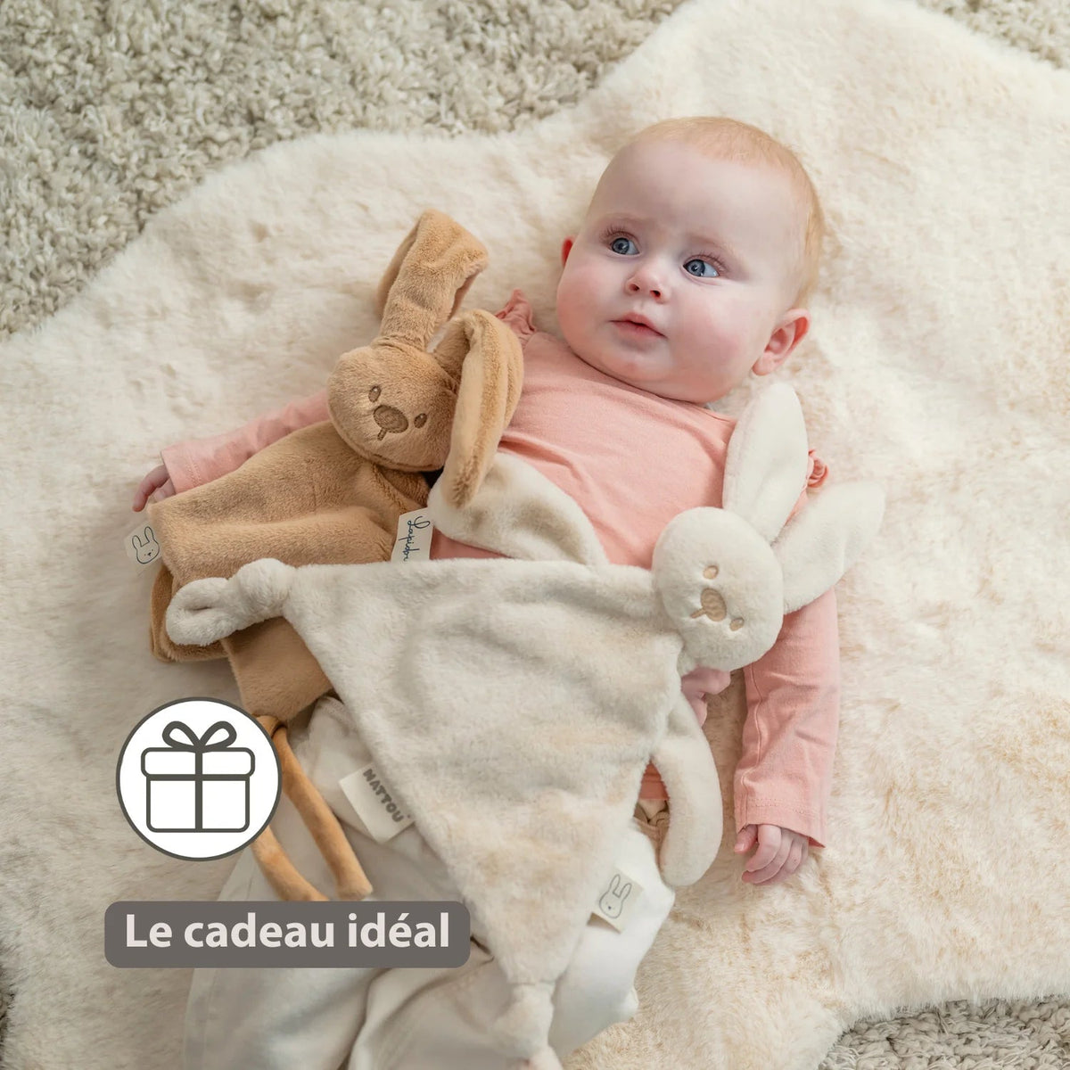Doudou lapin bébé 27x27 cm – Doudou beige chaud dès la naissance NATTOU