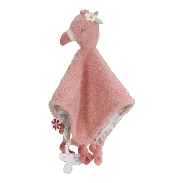 Doudou flamant rose Safari Friends doux et rassurant avec boucle pratique pour tétine ou anneau de dentition. LITTLE DUTCH