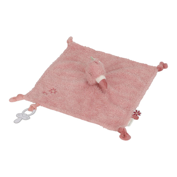 Doudou flamant rose Safari Friends doux et rassurant avec boucle pratique pour tétine ou anneau de dentition. LITTLE DUTCH