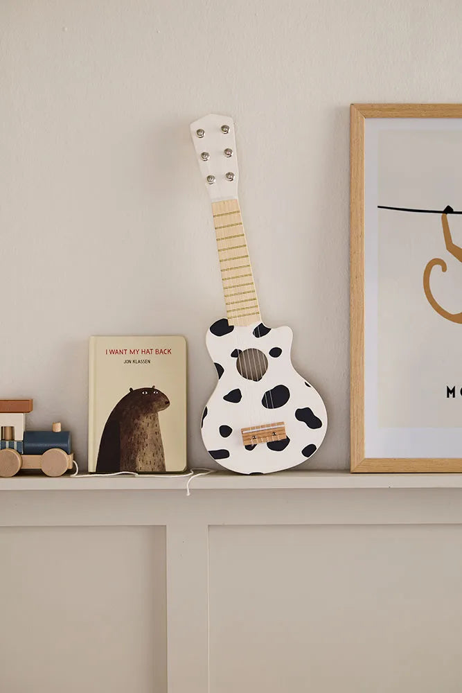 Guitare enfant en bois noir et blanc – jouet musical dès 3 ans