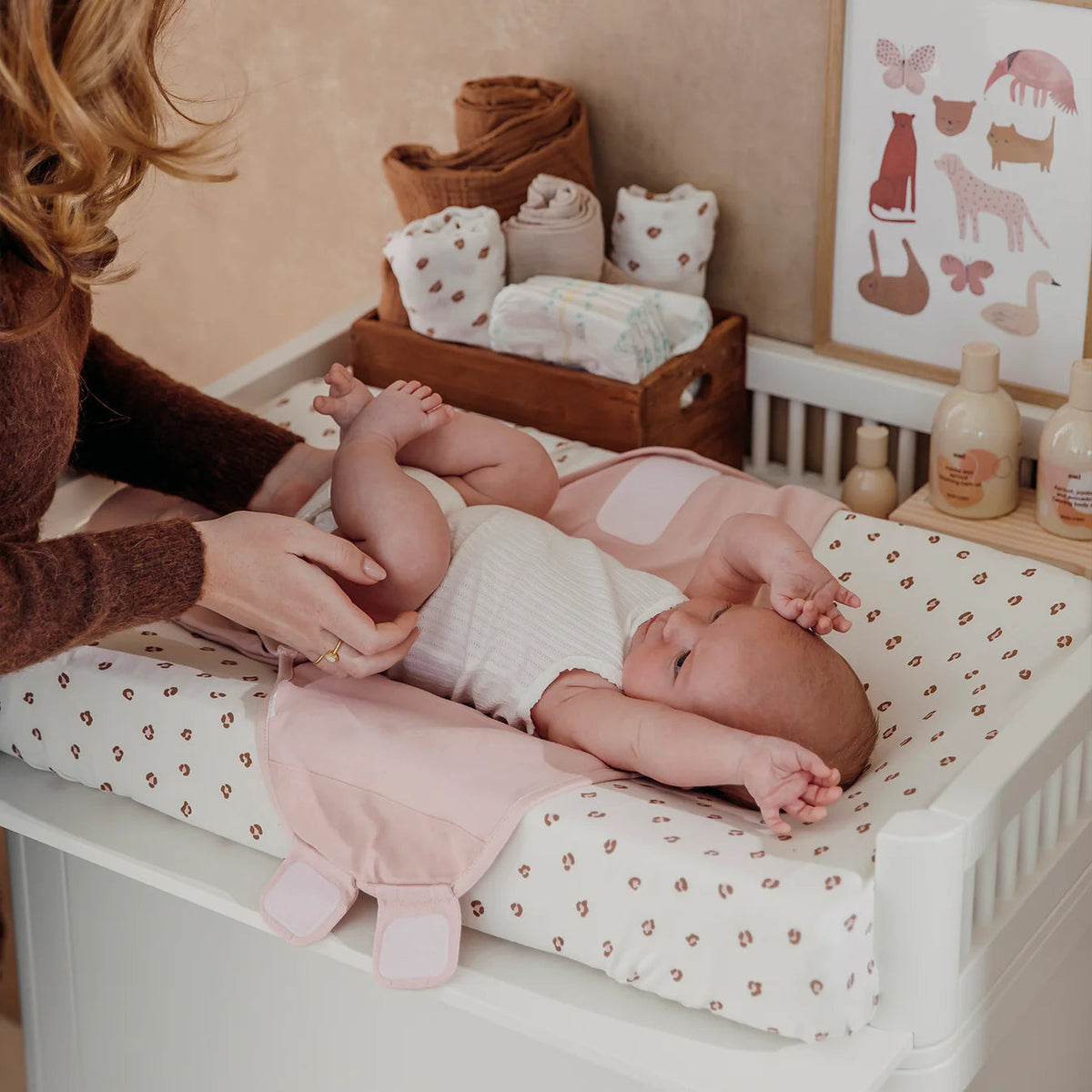 Housse matelas à langer bébé coton 50x70 Léopard rose MEYCO BABY
