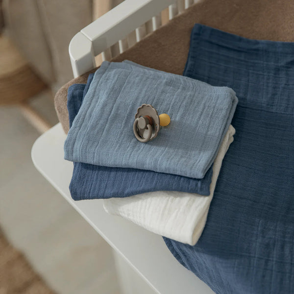 Lange bébé mousseline bleu indigo naturel – lot de 3 MEYCO BABY