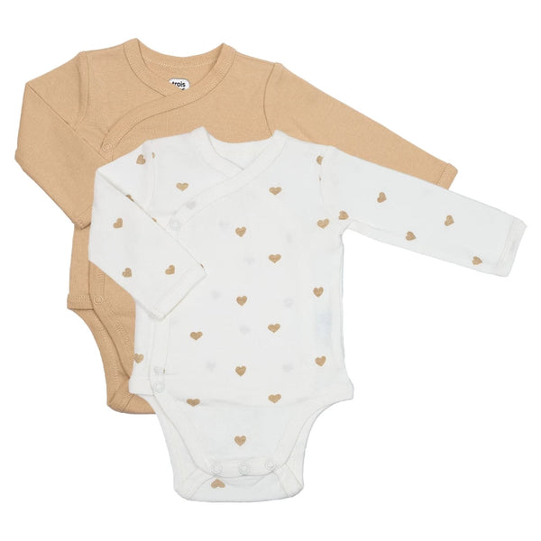Lot de 2 bodies bébé Cœurs – Marron glacé & écru TROIS KILOS SEPT