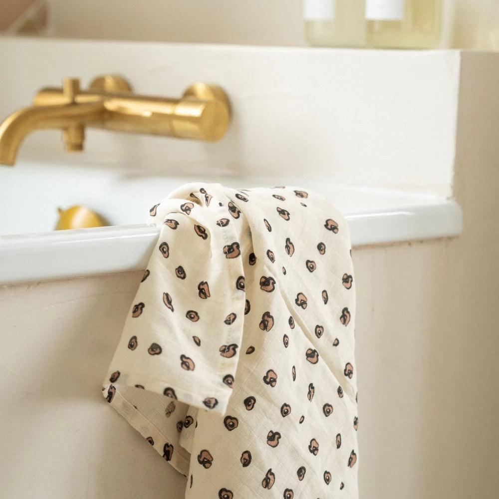 Lot de 3 langes bébé en mousseline – Léopard & beige – 70 × 70 cm TROIS KILOS SEPT