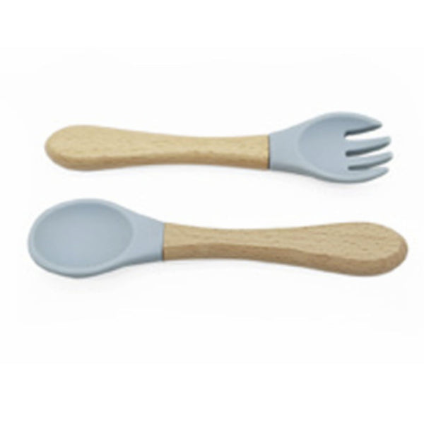 Couverts bois et Silicone dusty blue