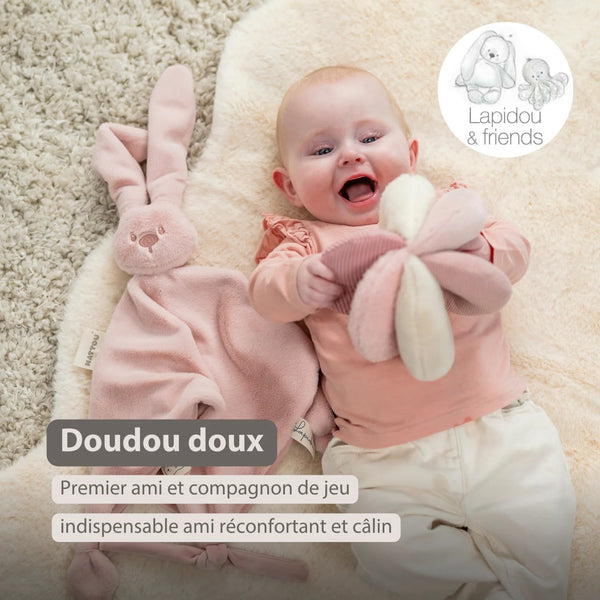Maxi doudou bébé lapin rose poudré – doudou naissance 65 cm NATTOU