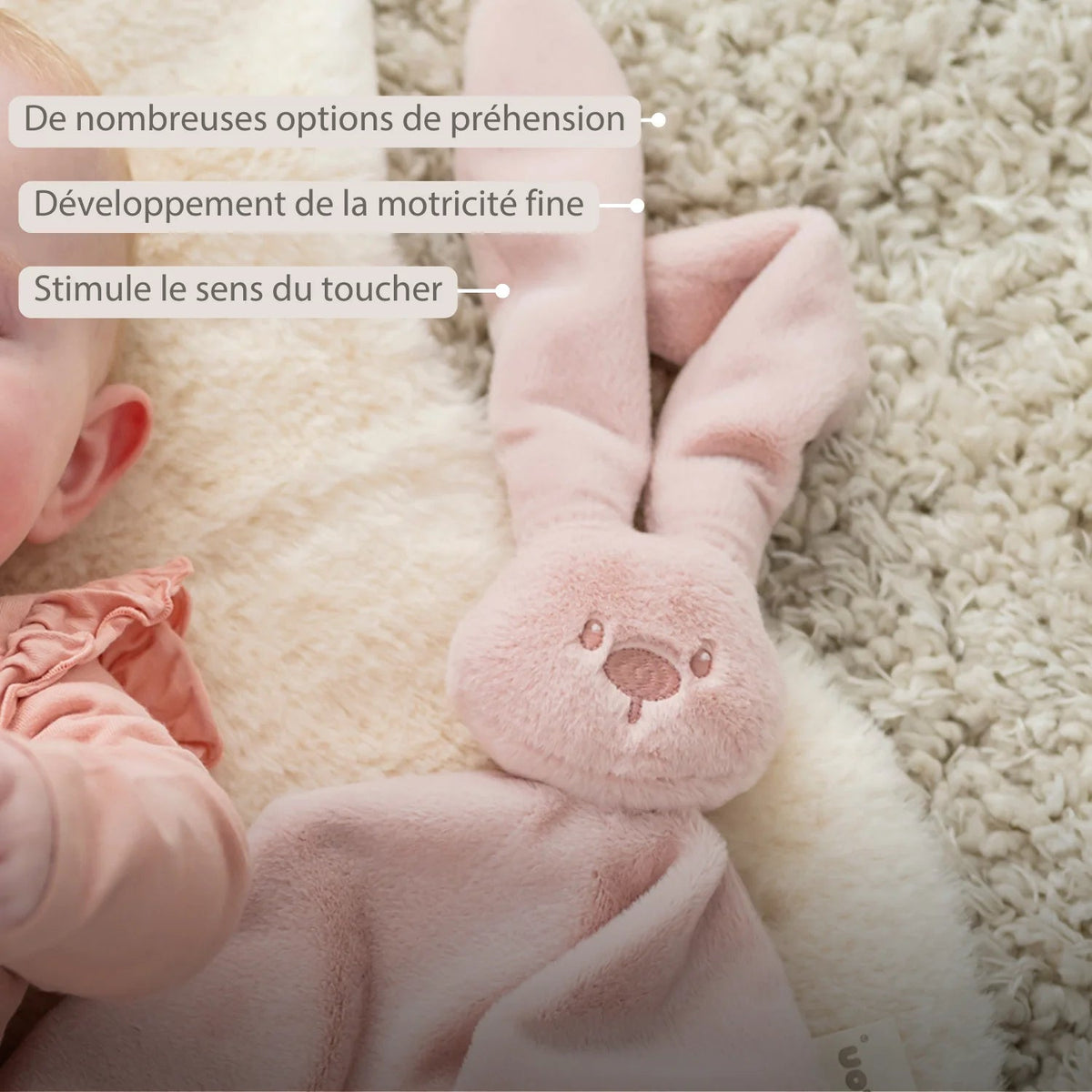 Maxi doudou bébé lapin rose poudré – doudou naissance 65 cm NATTOU