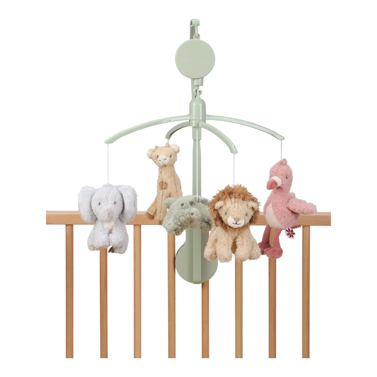 Mobile musical Safari Friends avec animaux de la savane et mélodie apaisante. Idéal pour endormir bébé dès la naissance. LITTLE DUTCH