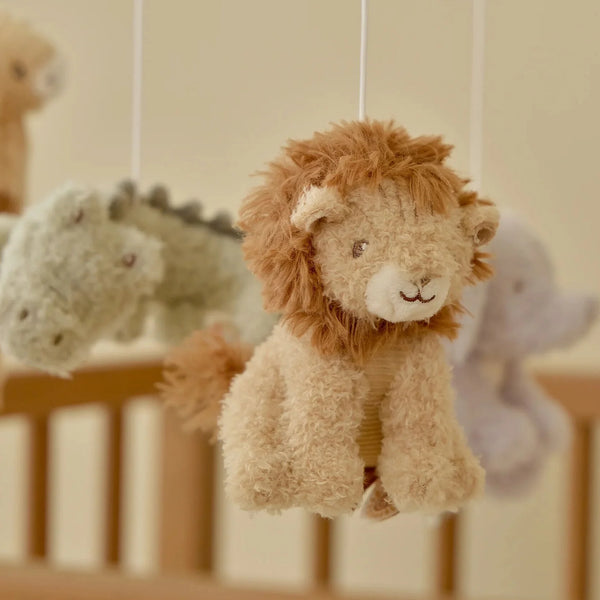 Mobile musical Safari Friends avec animaux de la savane et mélodie apaisante. Idéal pour endormir bébé dès la naissance. LITTLE DUTCH