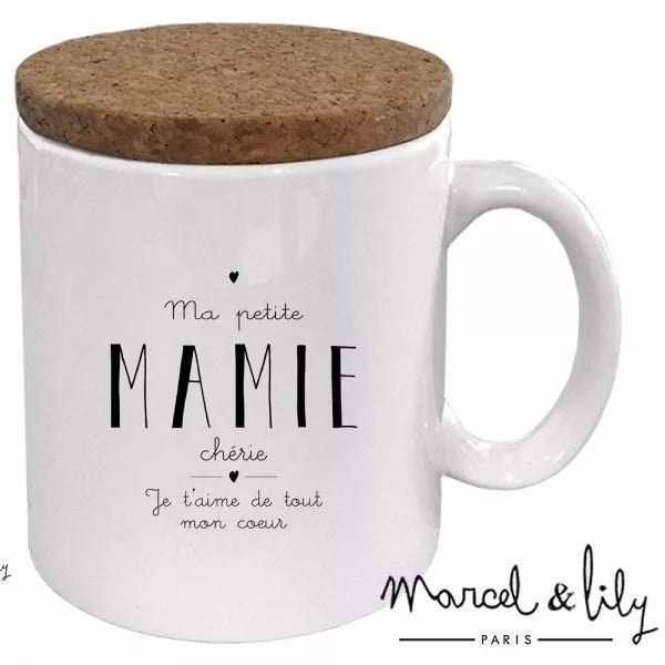 Mug Ma petite mamie chérie avec son couvercle en liège Marcel & Lily