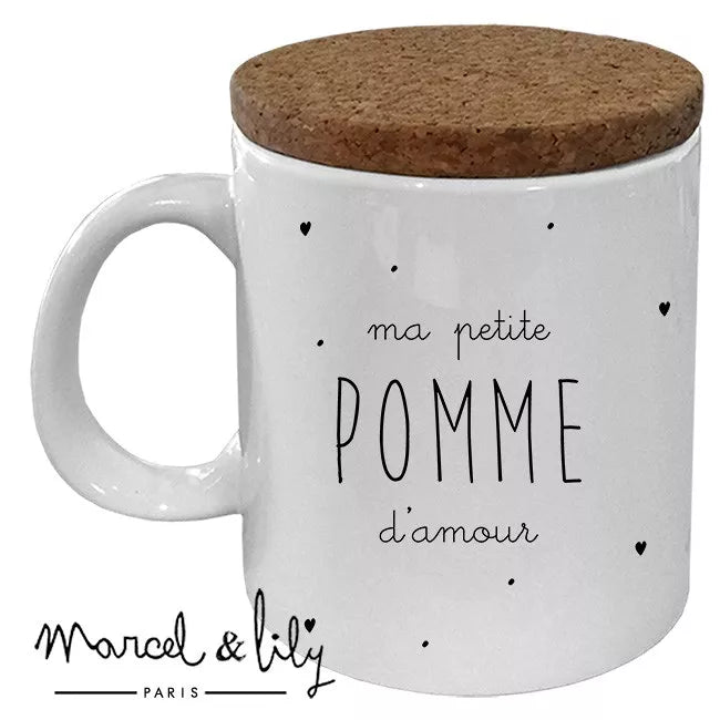 Mug "Ma petite pomme d'amour" avec son couvercle en liège Marcel & Lily