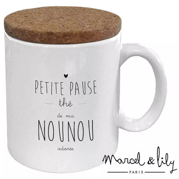 Mug "Pause thé de ma nounou" avec son couvercle en liège Marcel & Lily