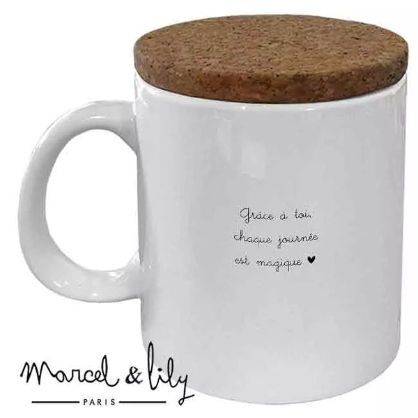 Mug "Pause thé de ma nounou" avec son couvercle en liège Marcel & Lily