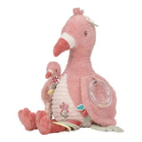 Peluche d’activités flamant rose Safari Friends avec textures, anneau de dentition et perles sonores. Idéale dès la naissance. LITTLE DUTCH
