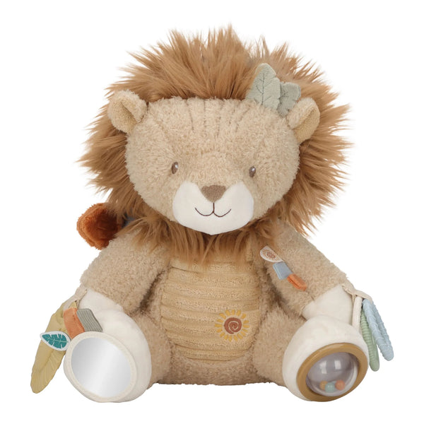 Peluche d’activités lion Safari Friends : un compagnon sensoriel doux pour éveiller bébé dès la naissance.LITTLE DUTCH