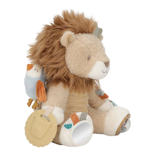Peluche d’activités lion Safari Friends : un compagnon sensoriel doux pour éveiller bébé dès la naissance.LITTLE DUTCH
