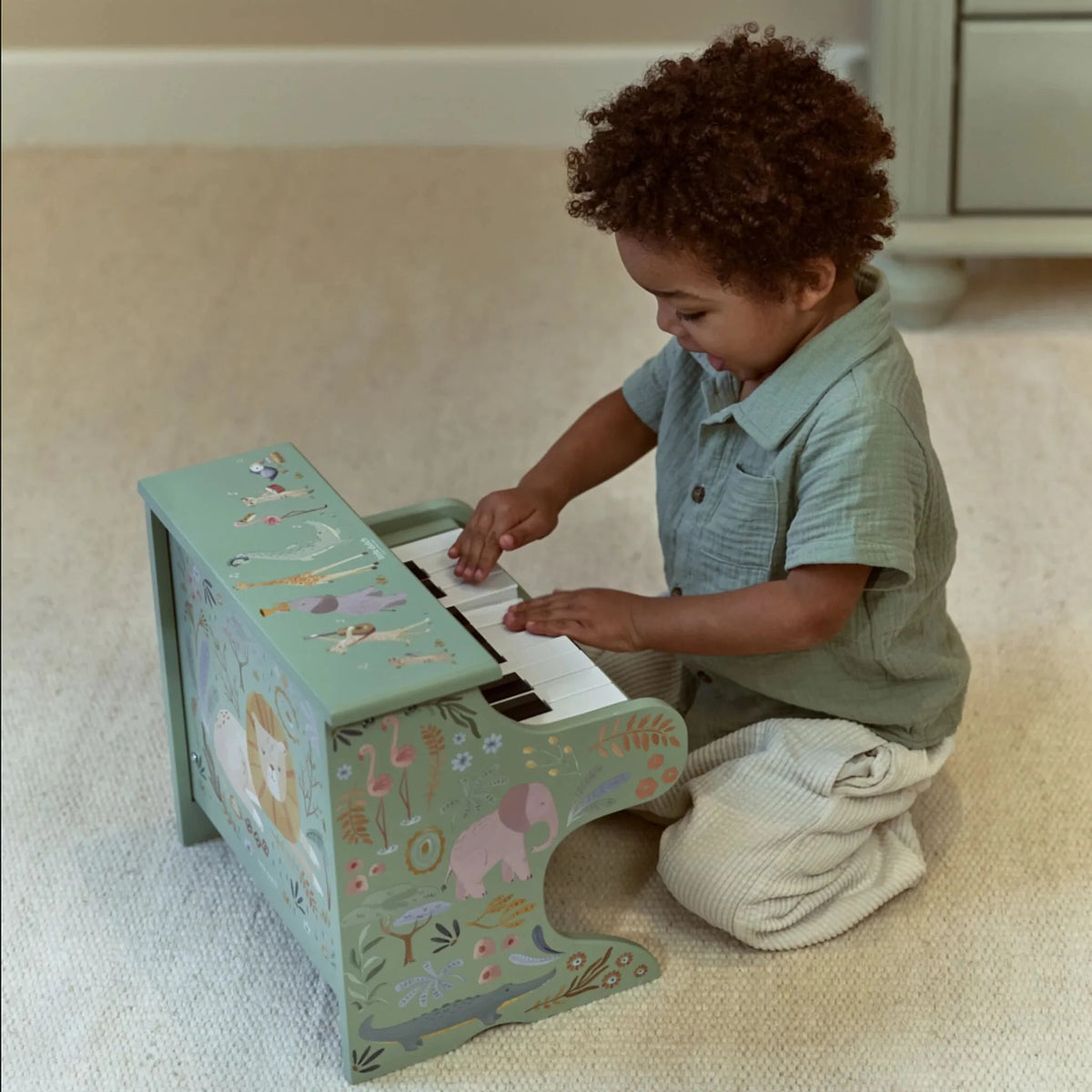Piano en bois vert Safari Friends – premier piano enfant LITTLE DUTCH