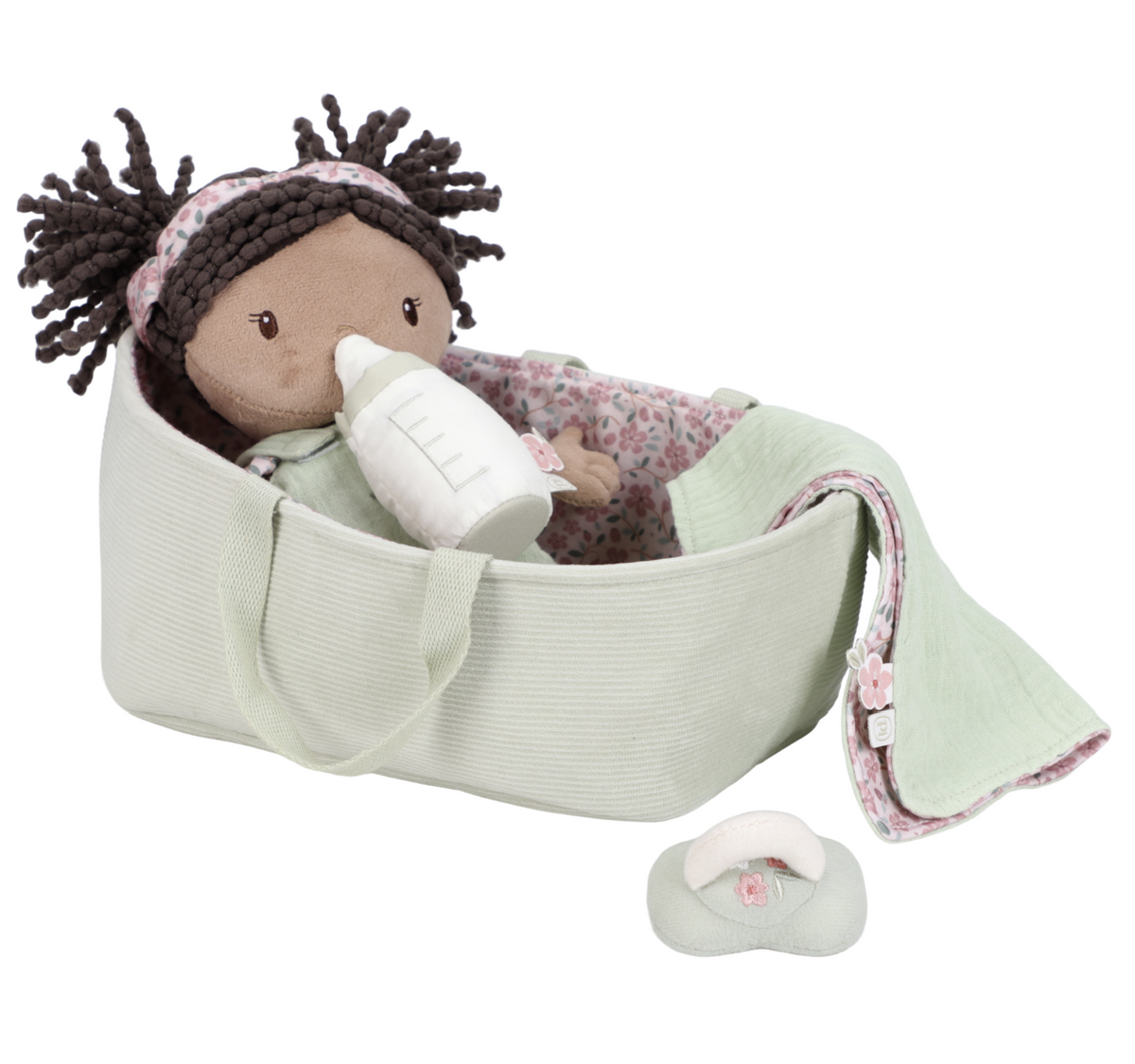 Poupon avec couffin et accessoires – Bébé Evi 12 mois+