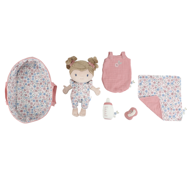 Poupon avec couffin et accessoires – Bébé Rosa 12 mois+